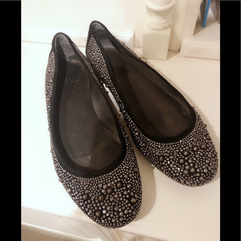 Stuart Weitzman  Black Suede Embellished ballet